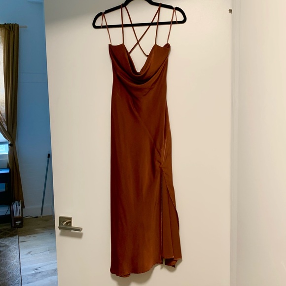 ASTR the Label Gaia Silk Slip Dress in Rust, XS - Picture 2 of 4
